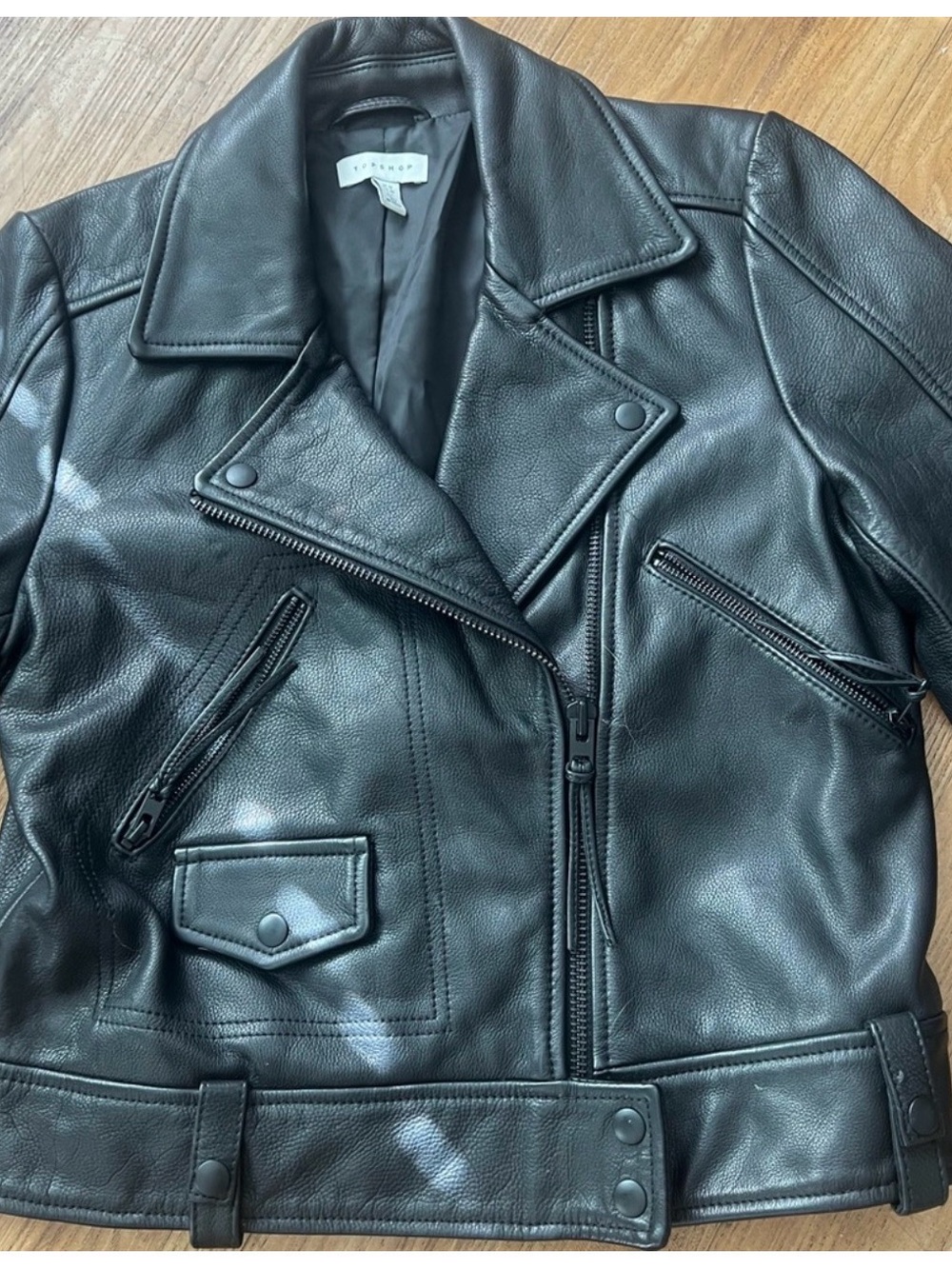 TOPSHOP 100% Black Leather Moto Biker Jacket